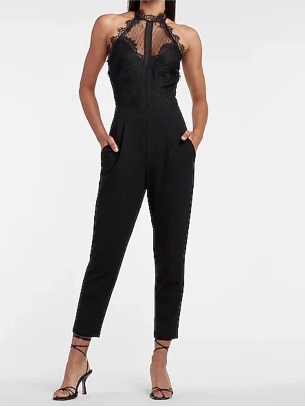Express Black Halter Lace Top Jumpsuit Size XS Romantic Witchy NWT